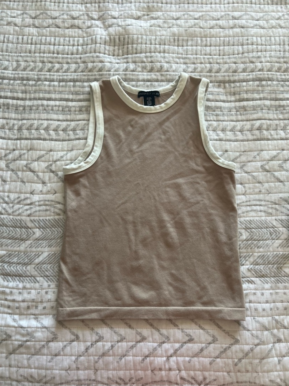 Sincerely Jules Taupe Tank Top with Cream Trim